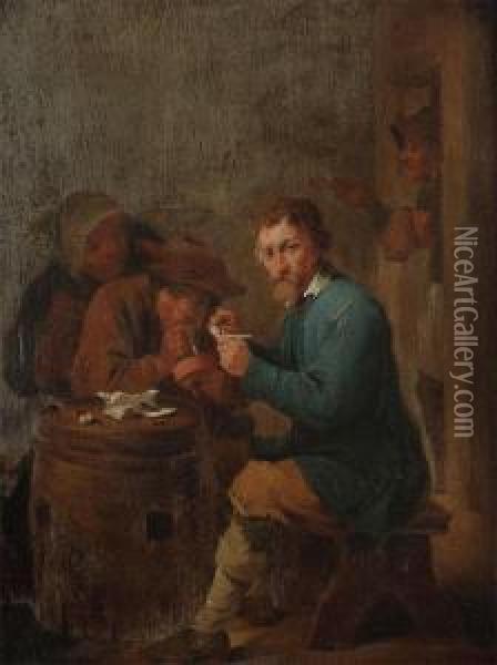 Studio Smoking Farmers Oil Painting - David Teniers De Jonge