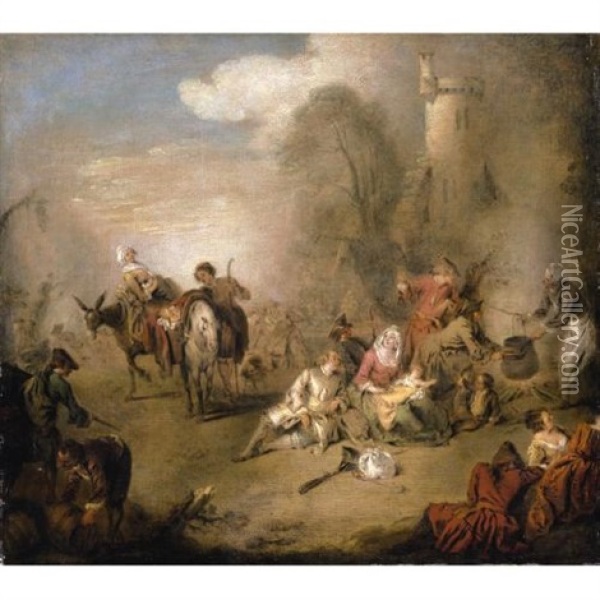 Soldiers And Camp Followers Resting From A March Oil Painting - Jean-Baptiste Pater