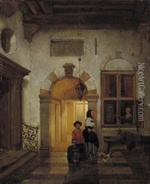 Bringing Over The Little Visitor Oil Painting - Hubertus, Huib Van Hove