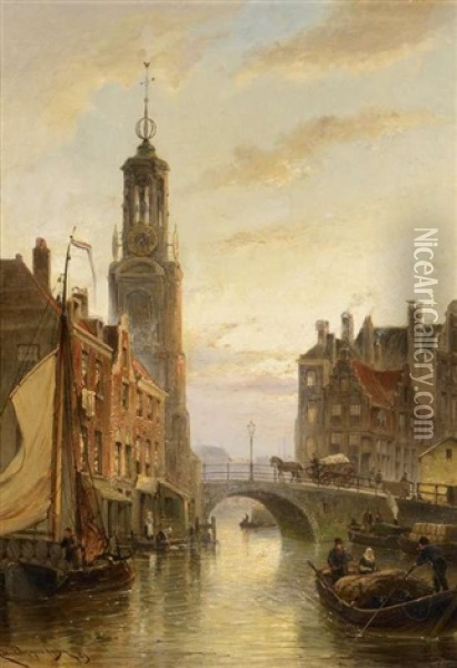 Gracht In Amsterdam Im Abendlicht Oil Painting - Cornelis Christiaan Dommelshuizen