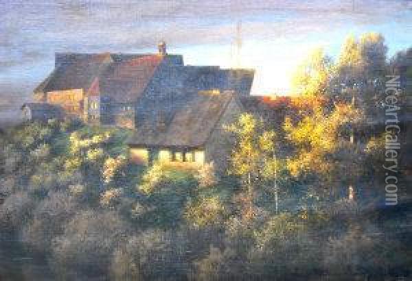 Mountain Village Scene Oil Painting - Paul-Wilhelm Keller-Reutlingen