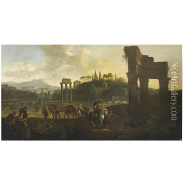 Rome, A View Of The Campo Vaccino Oil Painting - Pieter Jacobsz. van Laer