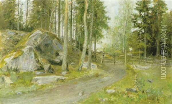 Skogslandskap Oil Painting - Olof Hermelin