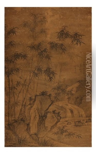 Bamboo Ink On Silk Oil Painting -  Wu Zhen