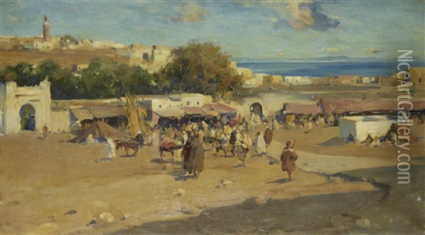 Market Scene, Tangiers Oil Painting - Edmund Aubrey Hunt