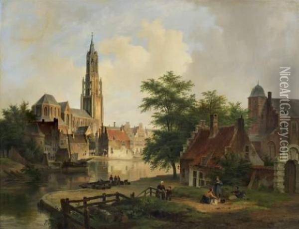 Vue Presumee De La Ville De Hoorn Traversee Par Un Canal Oil Painting - Bartholomeus J. Van Hove