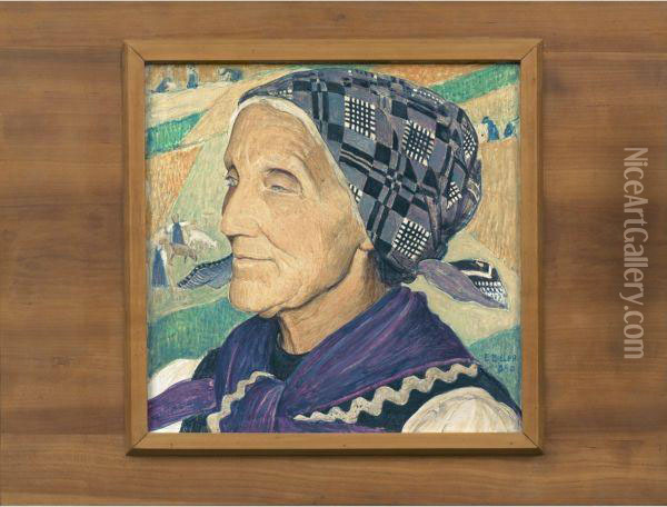 Old Woman From The Valais Oil Painting - Ernest Bieler