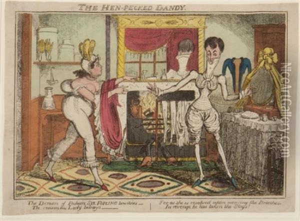 The Hen-pecked Dandy Oil Painting - I. Robert and George Cruikshank