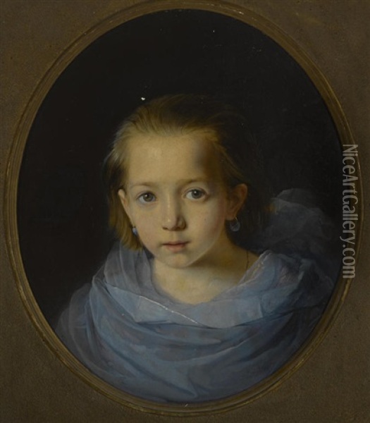 Portrait Of A Young Girl In Blue Oil Painting - Konstantin Egorovich Makovsky