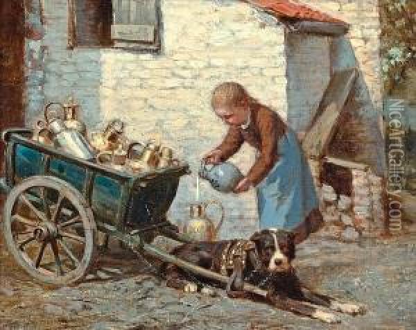 The Milk Cart Oil Painting - Albert Roosenboon
