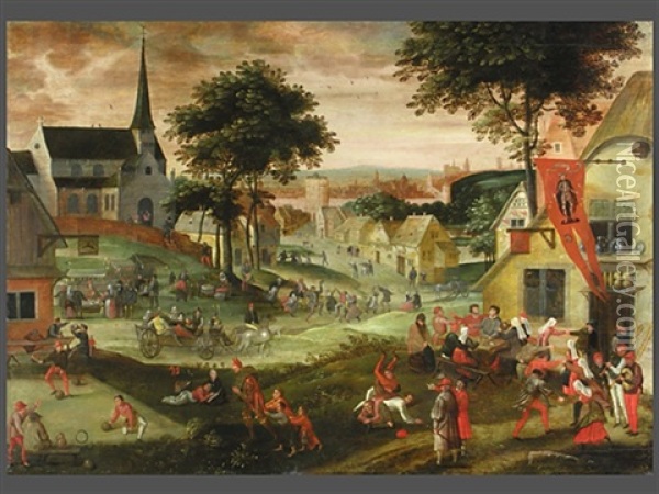 Dorflandschaft Mit Einer Bauernkirmes Oil Painting - Pieter Brueghel the Younger
