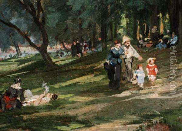 Picknick Unter Baumen Am Fluss Oil Painting - Alexandre Rene Veron