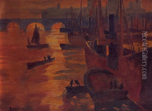 Hafenszene Oil Painting - Rudolf Hellwag