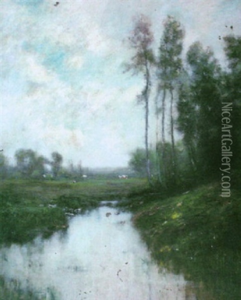 River Landscape Oil Painting - Edward B. Gay
