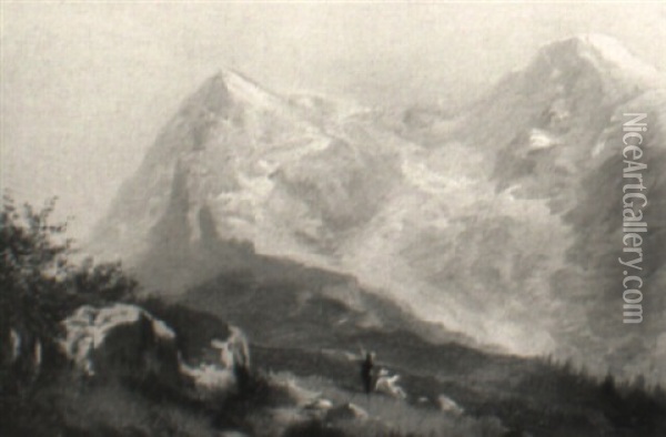 Blick Auf Schweizer Gletscher Oil Painting - Hubert Sattler