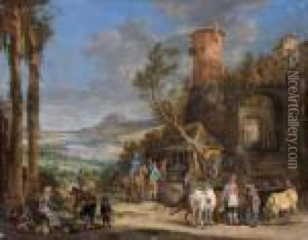 Scene De Marche A L'entree D'un Village Fortifie Oil Painting - Pieter Gysels