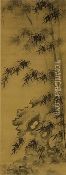 Bamboo And Stone Oil Painting -  Zhu Sheng