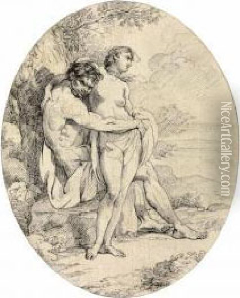 A Satyr Embracing A Woman Oil Painting - John Hamilton Mortimer