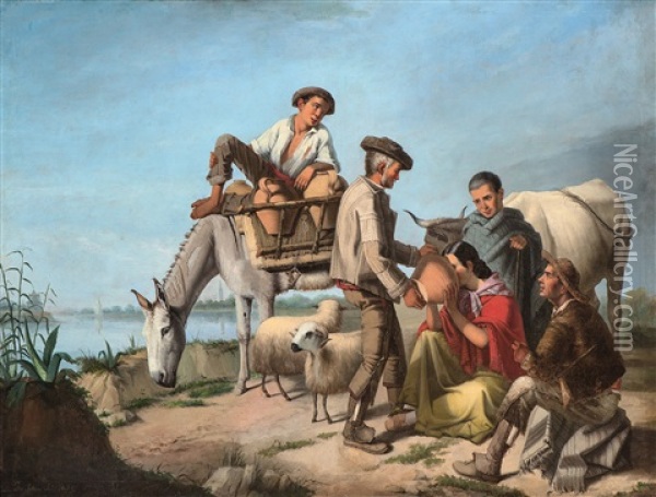 Spanische Hirten Bei Der Rast Oil Painting - Jose Roldan Y Martinez
