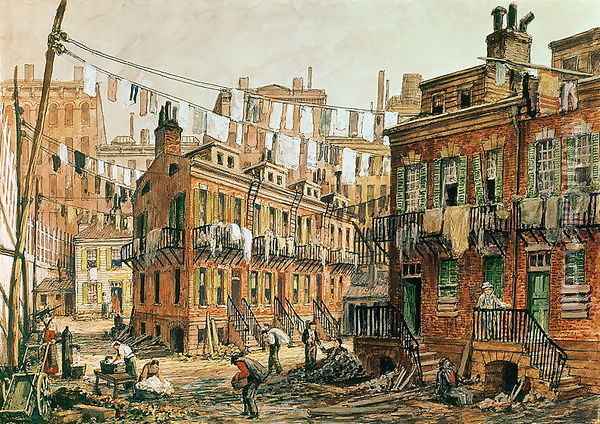 Sketch of Baxter Street, New York, 1880s Oil Painting - Charles W. Witham