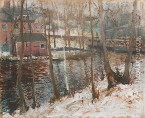 Paper Mill, Neponset River Oil Painting - Arthur C. Goodwin