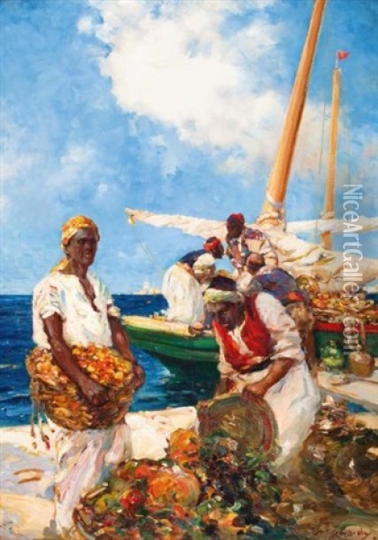 Marchands De Fruits Sur Le Port Oil Painting - Dudley Hardy