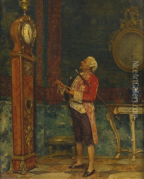 Checking The Time Oil Painting - Adolphe Alexandre Lesrel