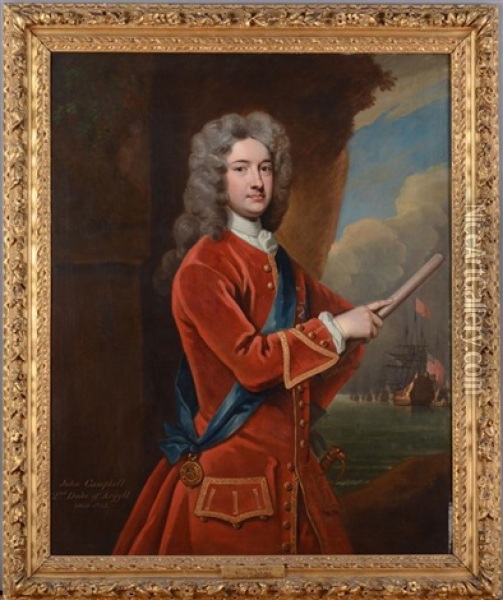 Portrait Of John Campbell, 2nd Duke Of Argyll, In Red Coat And Wearing The Order Of The Garter Oil Painting - William Aikman
