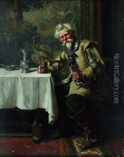 Interieur Mit Zechendem Musketier Oil Painting - Albert Friedrich Schroeder