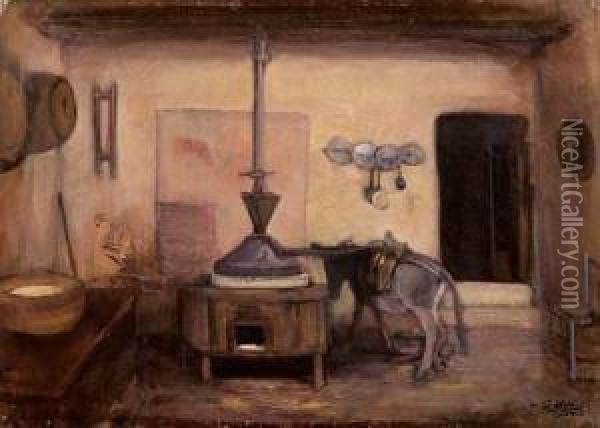 La Fatica Quotidiana Oil Painting - Giuseppe Biasi Da Teulada