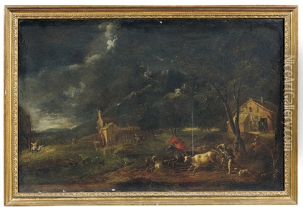 Paesaggio Tempestoso Con Figure E Armenti Oil Painting - Pieter Mulier the Younger