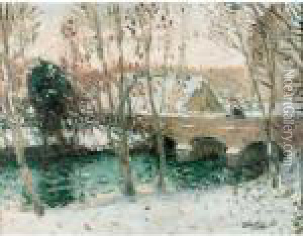 Neige Sur Le Pont De Monthilet Oil Painting - Pierre Eugene Montezin