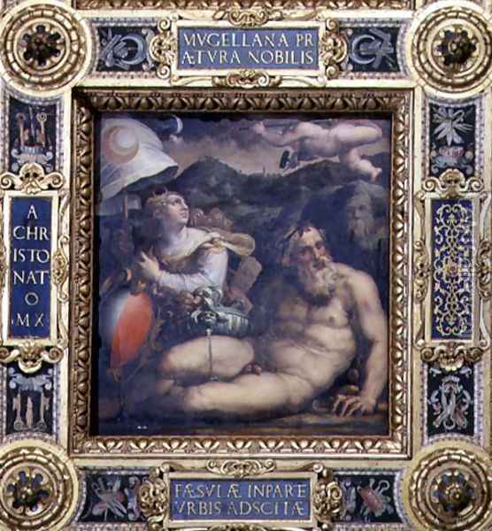 Allegory of the town of Fiesole from the ceiling of the Salone dei Cinquecento, 1565 Oil Painting - Giorgio Vasari