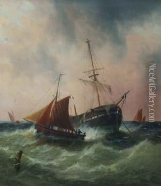 Boats Leaving A Wreck Oil Painting - Millson Hunt