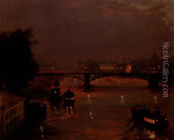 A Night On The Seine Oil Painting - Luigi Loir