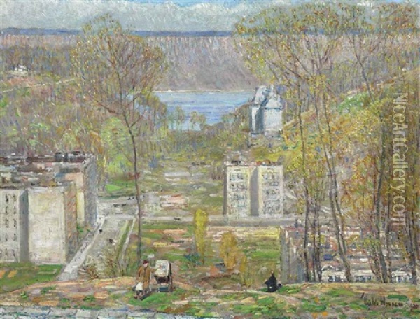 May Day, Way Up Town Oil Painting - Childe Hassam