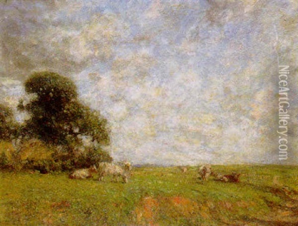 Cattle Grazing In An Extensive Landscape Oil Painting - Frederick William Jackson