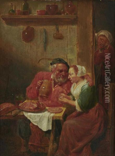 Ein Alter Bauer Im Vetrauten Gesprach Mit Einer Magd Oil Painting - David The Younger Teniers