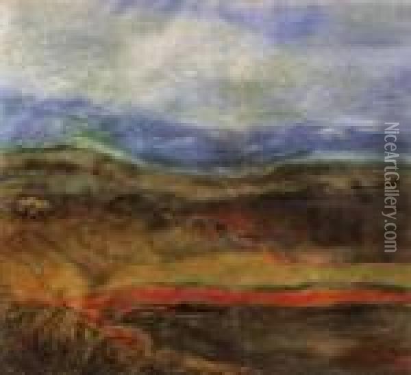 Hilly Landscape Oil Painting - Jozsef Rippl-Ronai