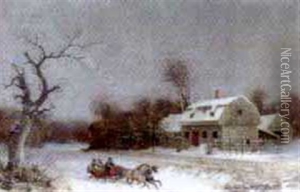 A Ride In The Snow Oil Painting - William van de Bonfield