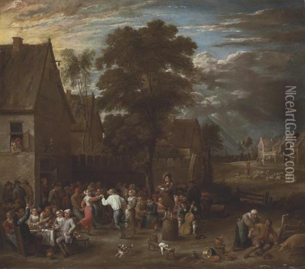 A Wedding Party In A Village Oil Painting - David The Younger Teniers