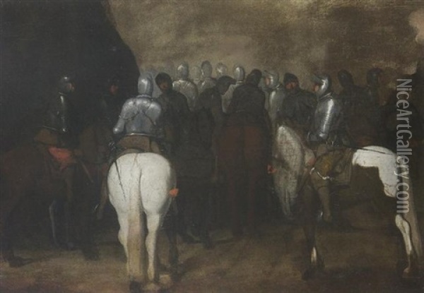 Cavalieri Con Armatura A Cavallo Oil Painting - Andrea di Leone