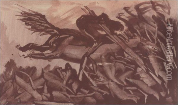 Study For Los Teules Oil Painting - Jose Clemente Orozco