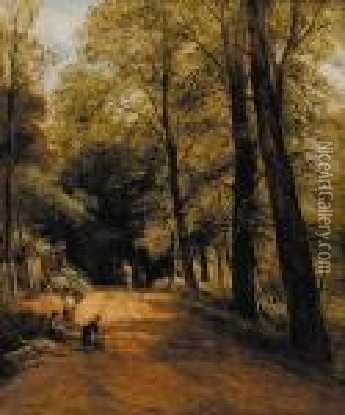 A Shady Lane In Surrey Oil Painting - Thomas Ii Whittle