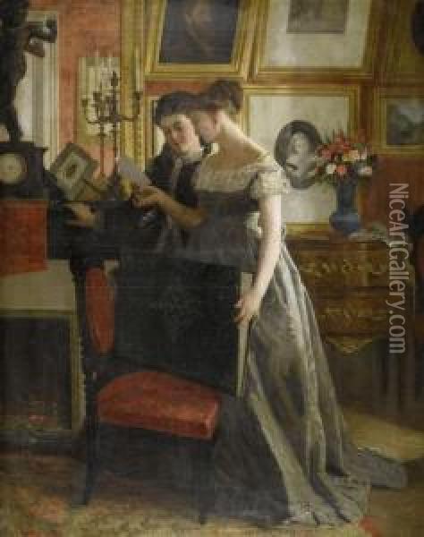 Two Young Women In A Room Oil Painting - Charles Victor Thirion