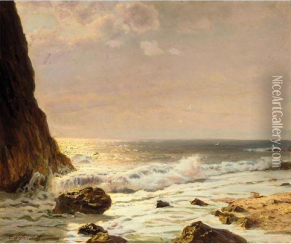 Sunset Over The Coast Oil Painting - Constantin Alexandr. Westchiloff