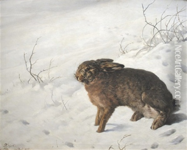 Hase Im Schnee Oil Painting - Ferdinand von Rayski