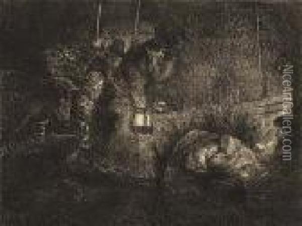 The Adoration Of The Shepherds: A Night Piece Oil Painting - Rembrandt Van Rijn