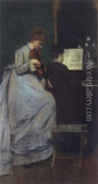 The Music Lesson Oil Painting - Charles Louis Verwee