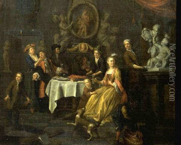 Le Repas Familial Autour Du Homard Oil Painting - Ignace van der Beken
